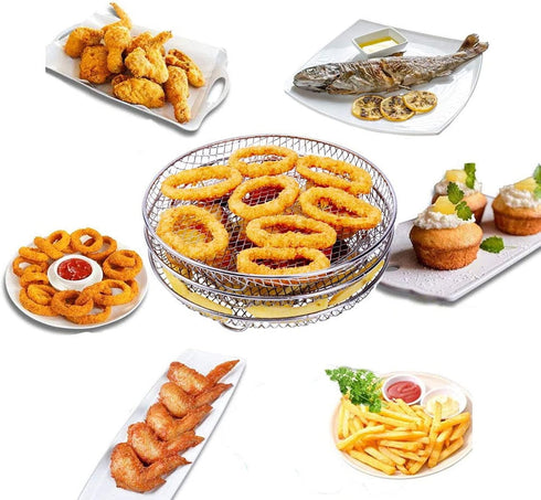 3Pcs Air Fryer Dehydrator Racks, Food Grade Stainless Steel Fruit Meat Dehydration Air Fryer Rack, Stackable Dehydrator Racks for Air Fryer...