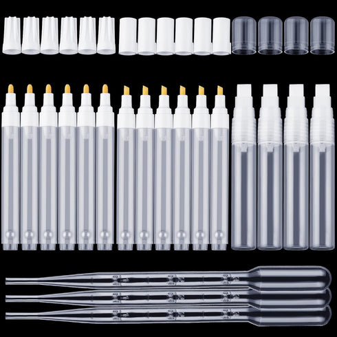 16 Pcs Refillable Acrylic Paint Markers 3 mm 6 mm 15 mm Empty Acrylic Markers White Refillable Paint Pen Round Tilted Flat Head Fillable Paint Pen...