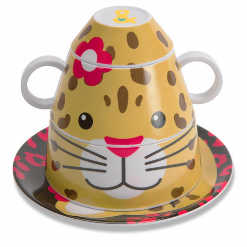 Pavilion Gift Company Izzy and Owie Four Piece Stackable Dinner Set, Leopard...