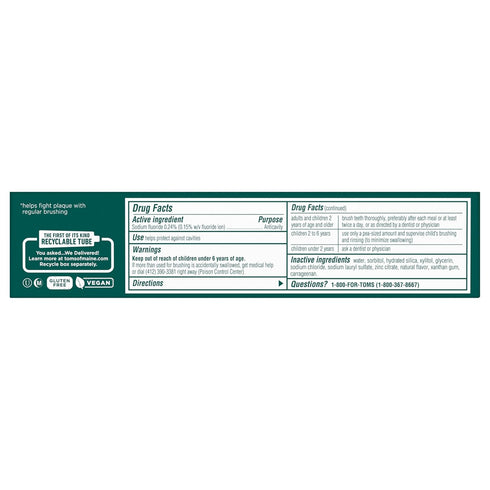 Tom's of Maine PureActiv Teeth + Gum Health* Natural Anticavity Toothpaste Gel 4.0oz , 3-Pack...