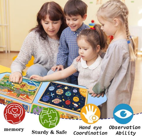 Puzzles for Kids Ages 4-6 Years Old, 4 Pack 24 PCs Jigsaw Puzzles Preschool Educational Brain Teaser Boards Toys Gifts Toddlers Children, Wooden p...