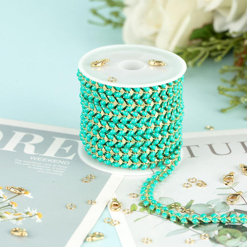YOUBEIYEE 9.8 Feet Gold Plated Brass Chains Bulk Bluish Green Enamel Arrow Cable Jewelry Chain for Jewelry Making with Jump Rings and Lobster Clas...