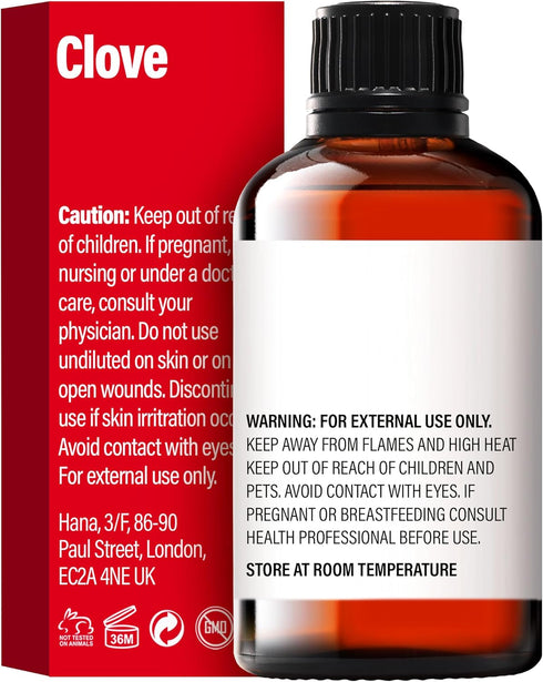 H’ana Clove Oil for Teeth and Gums - 100% Pure and Natural Clove Essential Oil for Hair, Skin, and toothaches - with a Pungent, Spicy Aroma (1 Fl ...