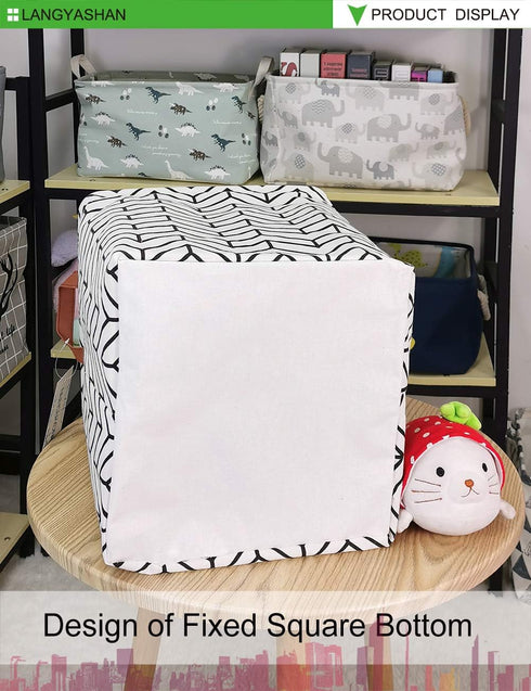 LANGYASHAN Square Storage Baskets Waterproof Canvas Children Laundry Nursery Hamper for Shelves Gift Baskets Toy Organizer Room Decor (Geometric)...