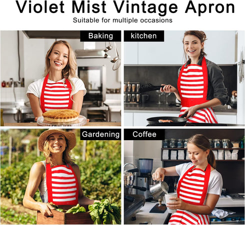 Violet Mist Cute Lovely Retro Aprons for Women Girls Ladies Sexy Vintage Aprons Christmas Apron Red Striped Vintage 50s Apron kawaii Cooking Kitch...