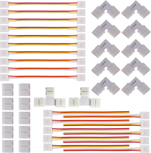 3 Pin LED Strip Connector Kit, Include LED Corner Connector, Unwired Gapless and T Shape Connector,Strip to Strip and Strip to Controller Jumper f...