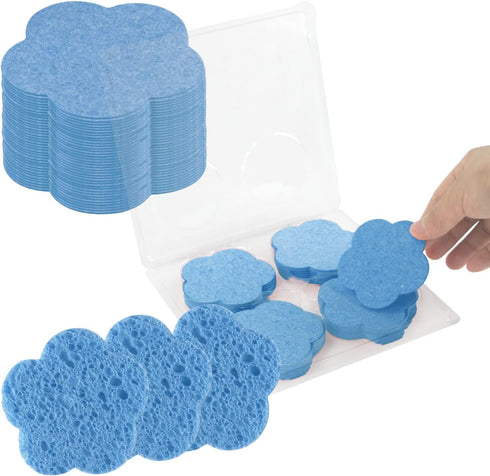 50-Count Facial Sponges Compressed Facial Sponges Natural Facial Cleansing Sponges Pads Cute Flower Shape Exfoliating Sponges for Cleansing Reusab...