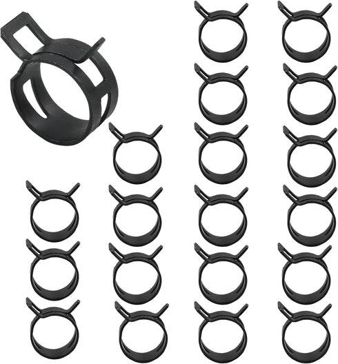 20 Pcs 0.86 Inch ID Spring Band Type Clamps, 22mm Fuel Hose Clamps Fasteners, Black Spring Hose Clip for Fuel Hose Line Water Pipe Air Tube Hose...
