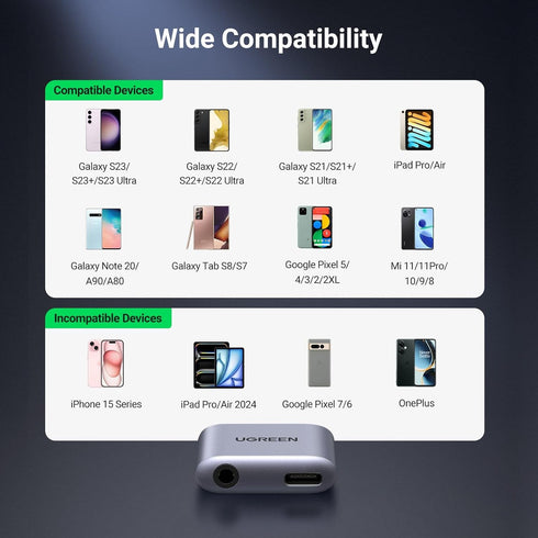 UGREEN USB C to 3.5mm Headphone and Charger Adapter 2 in 1 Type C to Aux Audio Jack with PD 60W Fast Charging Dongle for Headphone Earbud Compatib...