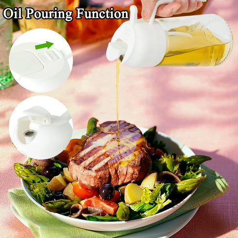 Ponpon Oil Sprayer for Cooking, 16oz Olive Oil Spray Bottle, Oil Dispenser for Kitchen for Barbecue, Salad, Cooking, Baking (White)...