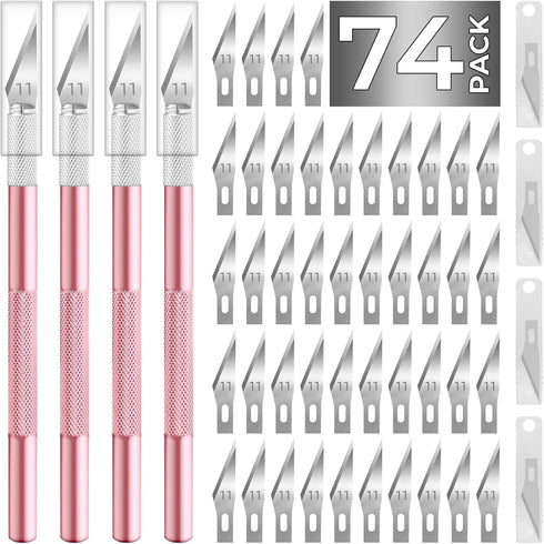 JTIEO Exacto Knife,74 Pack Hobby Knife with 4 Upgrade Sharp Hobby Knives and 70 Spare Exacto Knife Blades for Art,Stencil,Scrapbooking (Pink)...