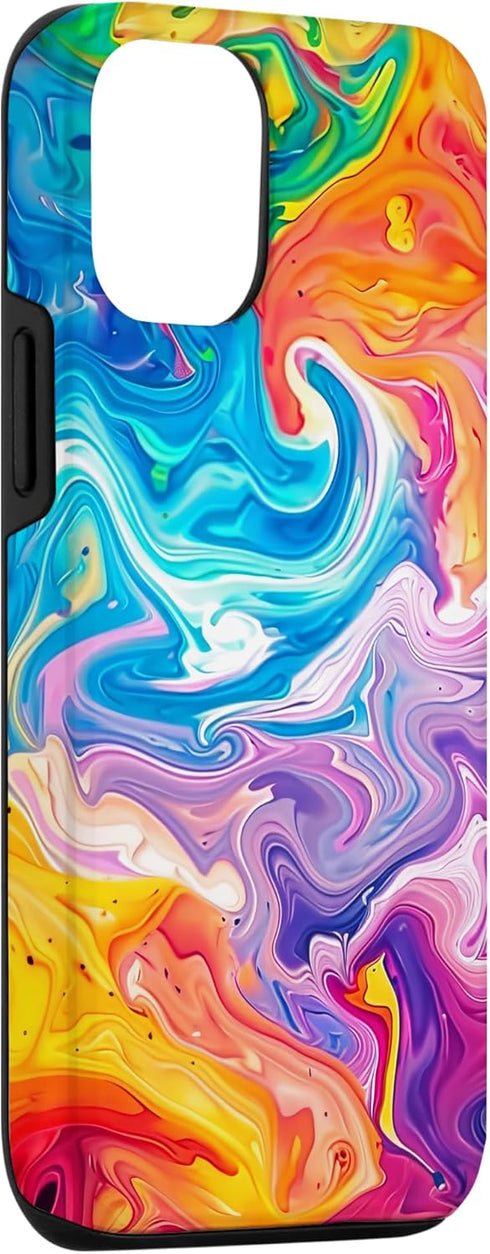 iPhone 15 Rainbow Paint Pour Abstract Liquid Cute Aesthetic Pretty Case...