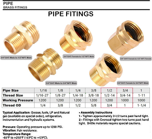 Garden Hose Adapter,3/4" GHT Female to 1/2" NPT Male Connector, Brass Garden Hose Convert Adapter Fitting, Garden Hose Thread to 1/2" Male Pipe Th...