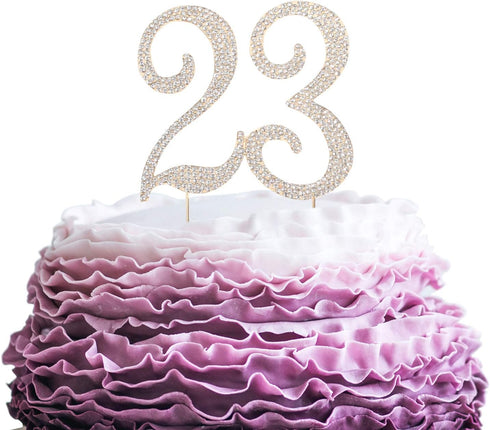 23 Years Birthday Cake Topper - New Best Crystal Rhinestone 23rd Wedding Anniversary Or 23 Years Old Cake Topper Party Decoration Gold...