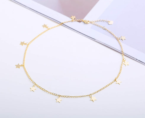 S.J JEWELRY Women Simple Delicate Full Moon 14K Gold Plated/Rose Gold/Silver Plated Layered Pendant Handmade Star Chokers Necklaces...