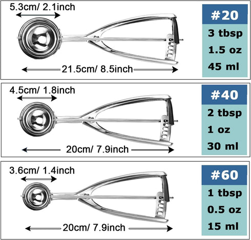 Cookie Scoop Set, Ice Cream Scoop Set, 3 PCS Metal Ice Cream Scoop Trigger Include Large-Medium-Small Size, Select 18/8 Stainless Steel, Secondary...