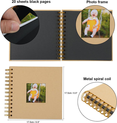 Scrapbook Photo Album Black Paper Pages DIY Album Wedding Anniversary Baby Family Memory Scrapbook Brown with 2pcs Stickers...