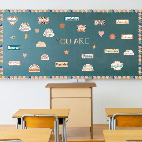 Affirmation Station Boho Bulletin Board Decorations Set,Groovy Classroom Cutouts Decor,Inspirational Positive Bulletin Board Retro Classroom Wall ...