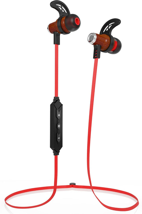 Symphonized NRG Bluetooth Wireless Wood in-Ear Noise-isolating Headphones, Earbuds, Earphones with Mic & Volume Control (Red)...