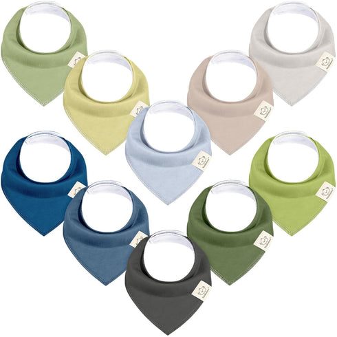 10-Pack Organic Baby Bandana Bibs - Organic Cotton Bandana Bibs for Boys, Girls - Super Absorbent Bandana Drool Bibs - Teething Bibs - Baby Bibs f...