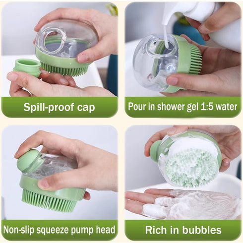 Dog Bath Scrubber Brush, 2 PCS Pet Dog Grooming Massage Shampoo Bath Brush with Soap and Shampoo Dispenser Soft Silicone Bristle for Long Short Ha...