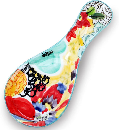 Colorful Hand Painted Spoon Rest Ceramic Large Spoon Holder for Kitchen Counter Stove Top, Dishwasher Safe, Multicolor (1 Pack)...