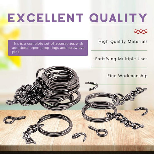 Swpeet 450Pcs 1 Inch 25mm Black Flat Key Chain Rings Kit, Including 150Pcs Split Keychain Rings with Chain and 150Pcs Jump Ring with 150Pcs Screw ...