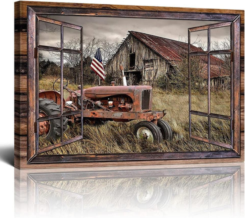 Fimtise Barn Pictures Wall Decor Old Tractor Farmhouse Canvas Painting Barn Wall Decor Framed Country Posters Home for Living Room Bedroom Bathroo...