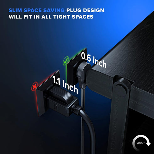 Maximm 360 Degree Rotating Flat Extension Cord 1 Ft Multi 3 Outlet Power Cord Grounded 16 AWG UL Certified, Black...