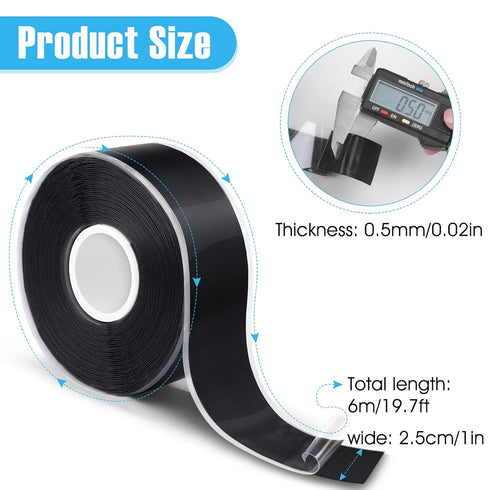 1" X 19.5 Ft Fusion Grip Silicone Tape, Black Self-Fusing Rescue Tape Rubber Wrap Adhesive Tape for Emergency Pipe & Plumbing Repair, Sports and G...