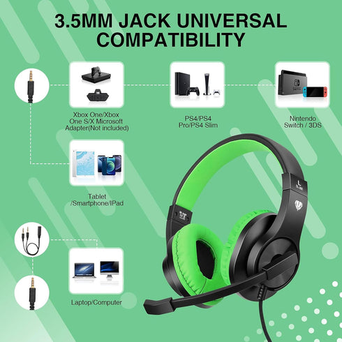 ShinePick Kids Headphones, Over-Ear Girls Boys Gaming Headphones with Microphone and Volume Control for Kids Teens Online School, Travel (Green)...