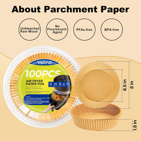 100Pcs Small Air Fryer Liners Disposable, Parchment Sheets Round, 6.5 Inch Round Airfryer Paper Basket Bowl Liner for Baking Cooking Food...