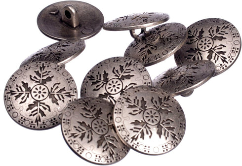 Mibo 10pcs Zinc Die Cast Metal Shank Button - Scandinavian Leaf Pattern - 30L(19mm) - Antique Silver...