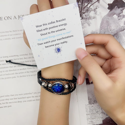 ZMANYIJEW Zodiac Soul Bracelet for Women Handmade Adjustable Twelve Constellations Leather Bracelet Series Manifestation Bracelet for Women and Me...