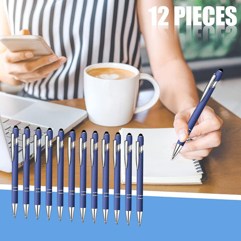 12 Pcs Blue Ink Ballpoint Pen with Stylus Tip, 1.0 mm Metal Pen Stylus Pen for Touch Screens, 2 in 1 Thank You Pen Gift for Friends, Colleagues, C...