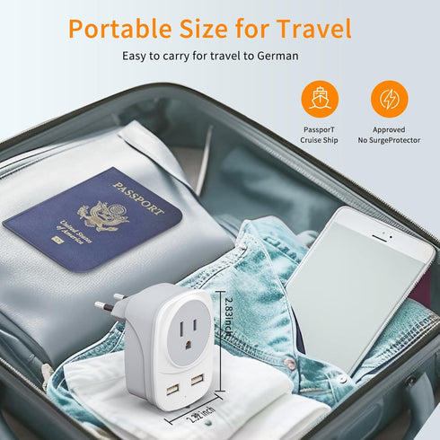 2 Pack Europe Travel Plug Adapter with 2 USB Ports and 1 AC Type Output Adapter, USA to Most of Europe, EU, Iceland, Spain International Power Plu...