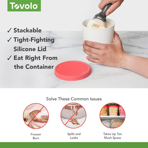 Tovolo Sweet Treat, Reusable Ice Cream Container for Homemade Ice Cream, Raspberry - 1 Quart Stackable Storage Tubs with Silicone Lids for Freezer...