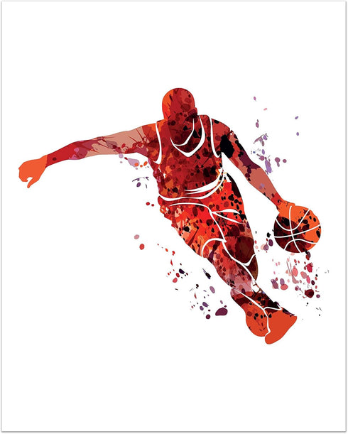 Summit Designs Watercolour Basketball Wall Art Prints - Particle Silhouette - Set of 4 (8 x 10) Poster Photos - Bedroom - Man Cave Decor...
