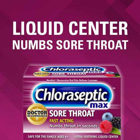 Chloraseptic Max Strength Sore Throat Lozenges, Wild Berries, 15 Count, 1 Pack...