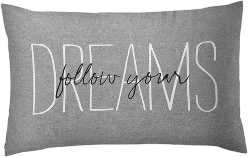 Emvency Throw Pillow Cover Rustic Gray Follow Your Dreams Decorative Pillow Case Monogram Home Bed Decor Rectangle Queen Size 20x30 Inch Cushion P...