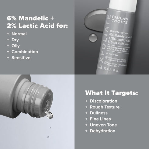 Paula’s Choice 6% Mandelic Acid + 2% Lactic Acid Exfoliant, Gentle Daily AHA Exfoliation for Discoloration, Bumpy Texture & Radiance, for Sensitiv...