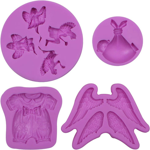 Baby Shower Cake Decor Chocolate Silicone Molds, Angel Wings Fondant Mold for Baking Cupckae Toppers, Baby Birthday Candy Resin Set of 4...