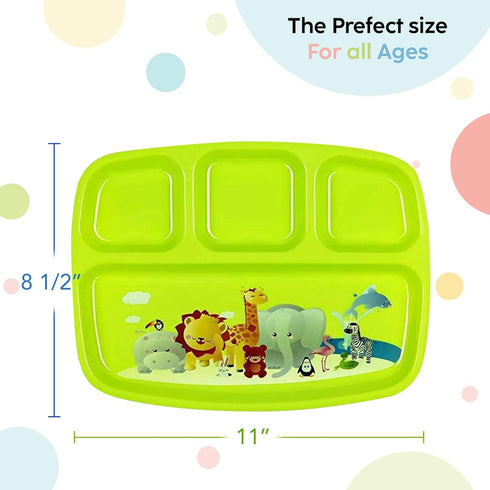 Toddler Plates With Dividers - Set of 4 Kids Dinner Plates with 4 - Compartment Brightly Colored Children Divided Tray Dishwasher Safe BPA Free Pl...