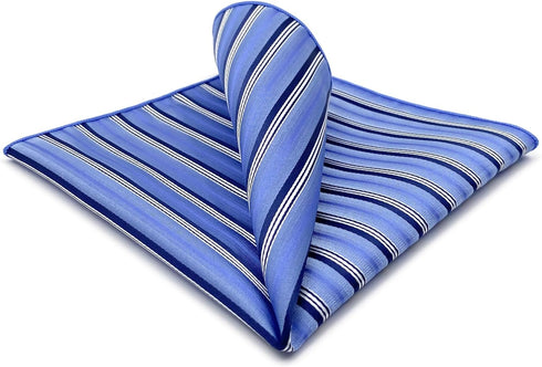 S&W SHLAX&WING Mens Pocket Square Striped Blue Azure Stripes for Business Classic Handkerchiefs...