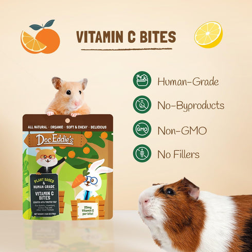DOC EDDIE'S Vitamin C Bites - Small Animal Treats or Snack for Hamster, Guinea Pig, Rabbit, Chinchilla, Bunny, Gerbil, Mouse, Rat, Hedgehog, or Sq...