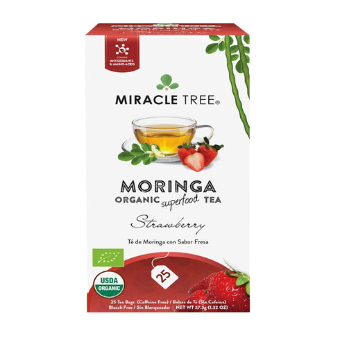 Miracle Tree - Organic Moringa Superfood Tea, 25 Individually Sealed Tea Bags, Strawberry (Keto, Detox, Energy & Immunity Booster, Vegan, Gluten-F...