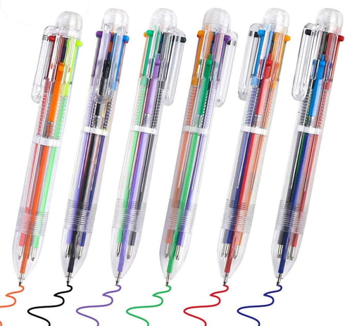 EEOYU 6 Pack Multicolor Pens 0.5mm 6-in-1 Retractable Ballpoint Pens 6 Colors Transparent Barrel Ballpoint Pen for Office School Supplies Students...