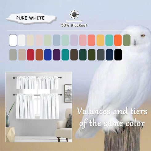 DONREN Pure White Small Window Curtain Panels for Kitchen - Room Darkening Curtain Tiers for Nursery with Rod Pocket (30 x 30 Inch,1 Pair)...