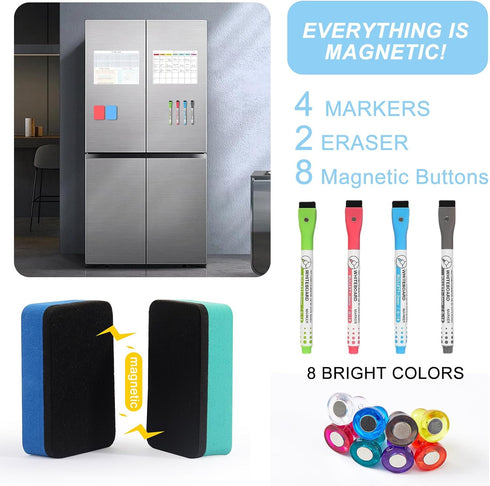 2 Pack Magnetic Dry Erase Board Set for Fridge Wall 16x12 inch, Calendar Whiteboard Customizable Weekly Monthly Planner Daily Notepads, includes 8...