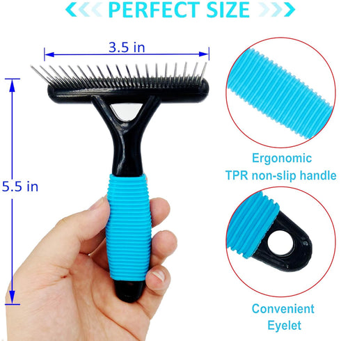 Undercoat Rake for Dogs, Designed for Breeds with Medium to Long Undercoats,Long & Short Stainless Steel Teeth, Safe Dematting Comb for Easy Mats ...